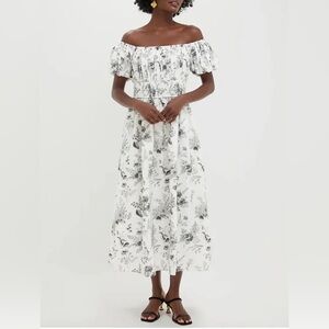 Hyacinth House Helena B&W Smocked Floral Midi Dress